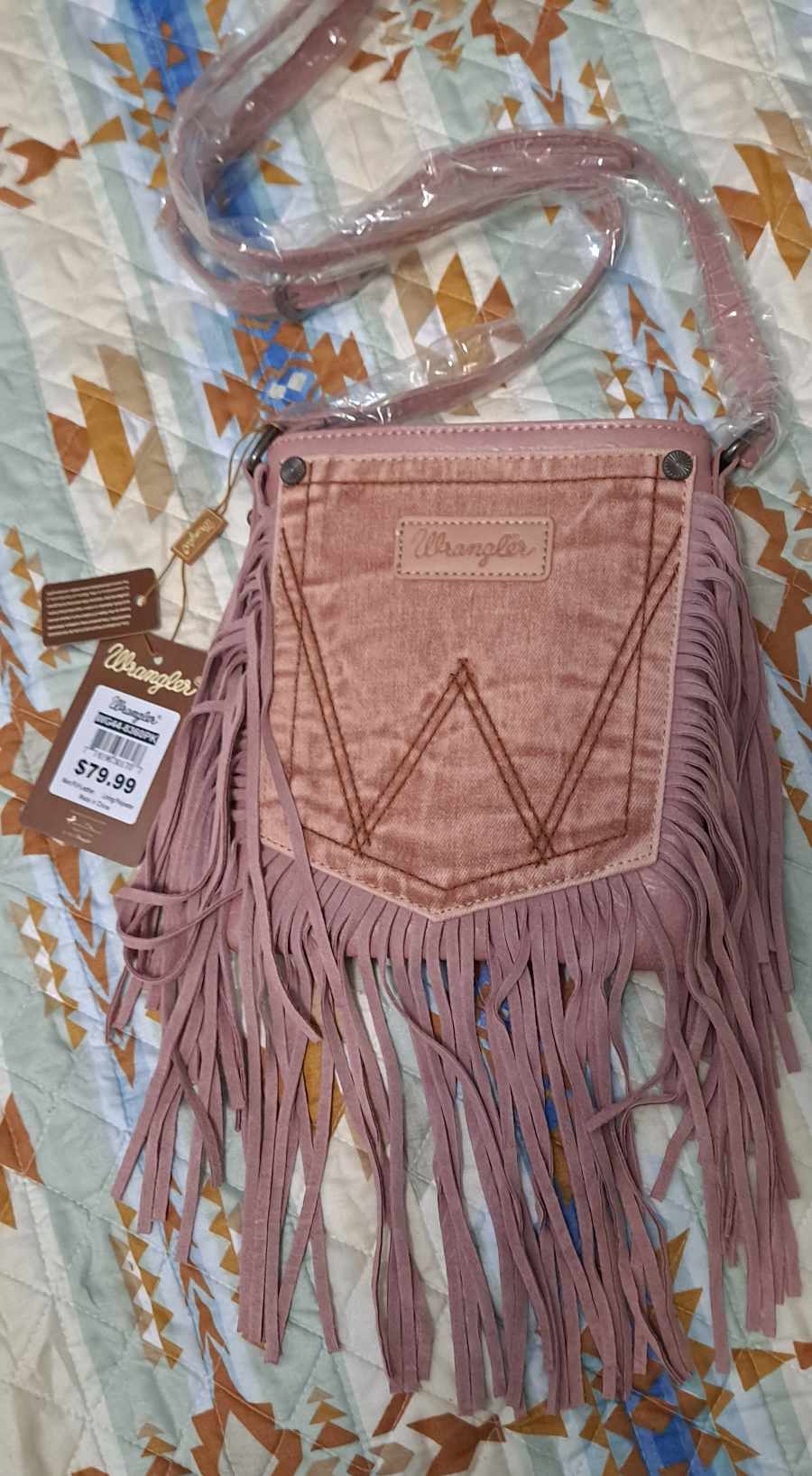 Wrangler Women's Fringe Pocket Denim Crossbody Bag